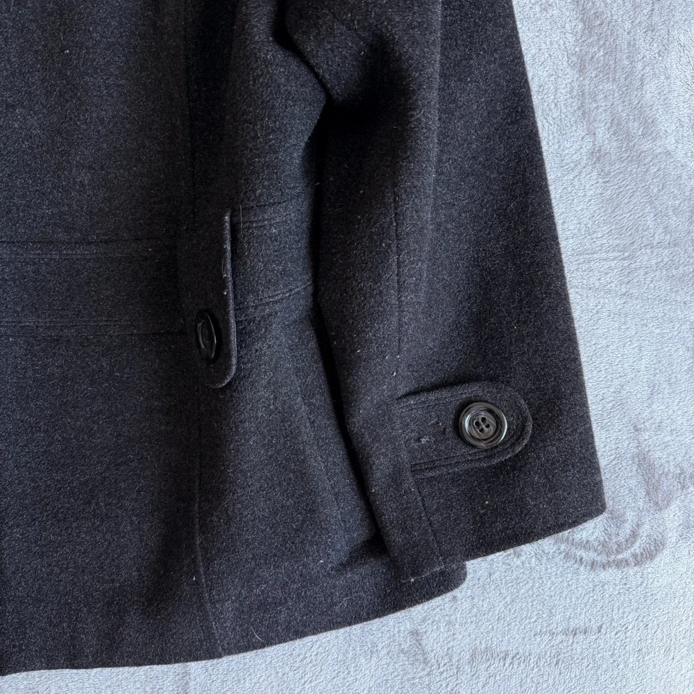 St Johns Bay Petite XL Charcoal Gray Wool Blend Hooded Zip‎ Front Jacket Coat - Picture 4 of 7